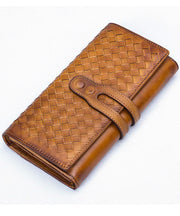 Classic Coffee Diamond lattice Genuine Calf Leather Wallet Purse