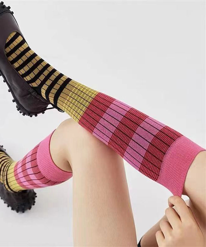 Classic Striped Contrasting Color Cotton Over The Calf Socks