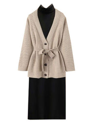 Classy Apricot Oversized Tie Waist Knit Coat Fall