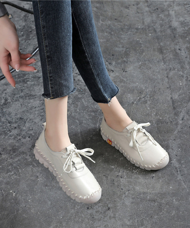 Classy Beige Flats Lace Up Platform Flat Shoes