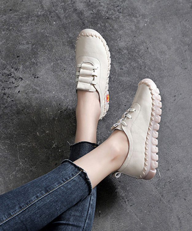 Classy Beige Flats Lace Up Platform Flat Shoes