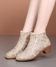 Classy Beige Tulle Sequins Splicing Wedge Boots