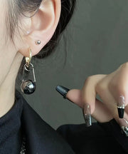 Classy Black Alloy Pearl Round Drop Earrings