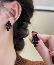 Classy Black Alloy Zircon Tassel Stud Earrings