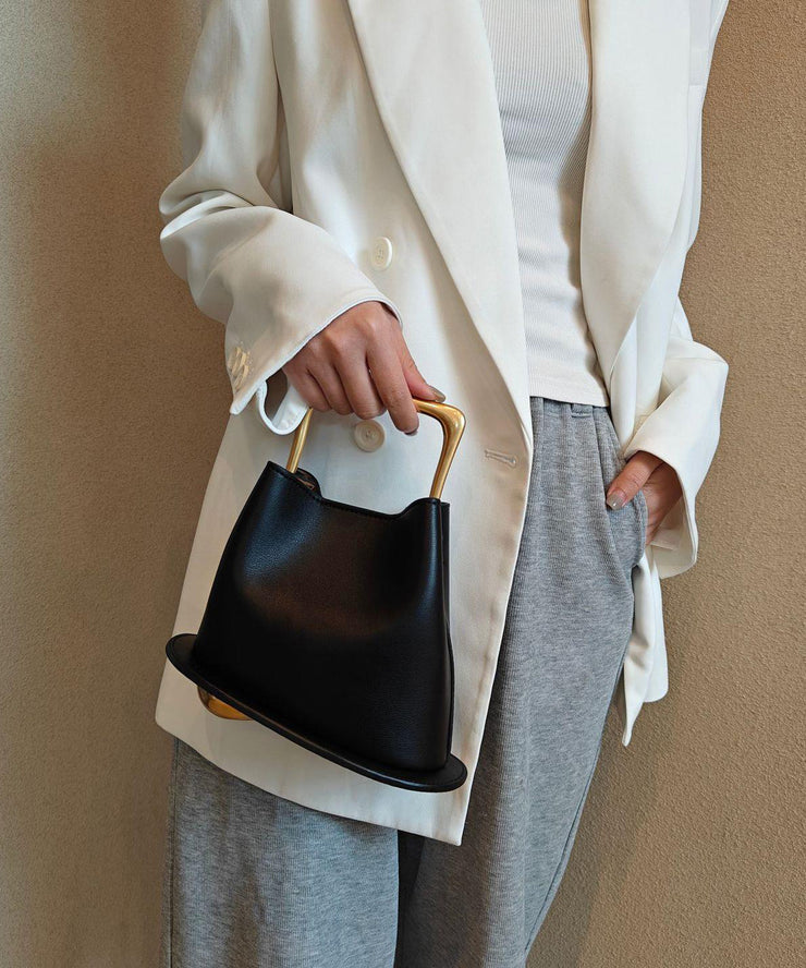 Classy Black Asymmetric Design Calf Leather Satchel Handbag
