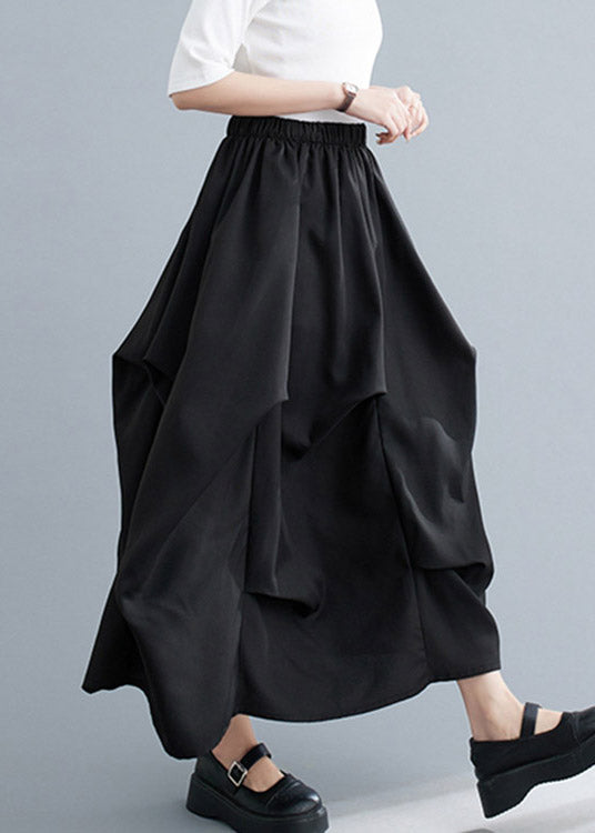 Classy Black Asymmetrical Patchwork Elastic Waist Long Skirt Summer