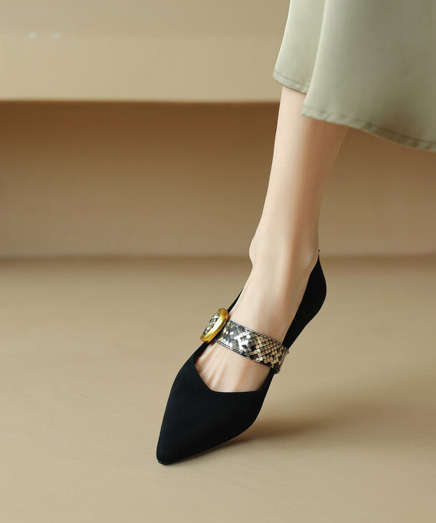 Classy Black Buckle Strap Splicing Stiletto High Heels Pointed Toe