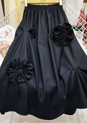 Classy Black Elastic Waist Cinched Cotton Skirt Spring