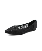 Classy Black Embroider Flower Tulle Splicing Pointed Toe Sandals