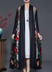 Classy Black Embroidered Floral Tulle Loose Cardigan Summer