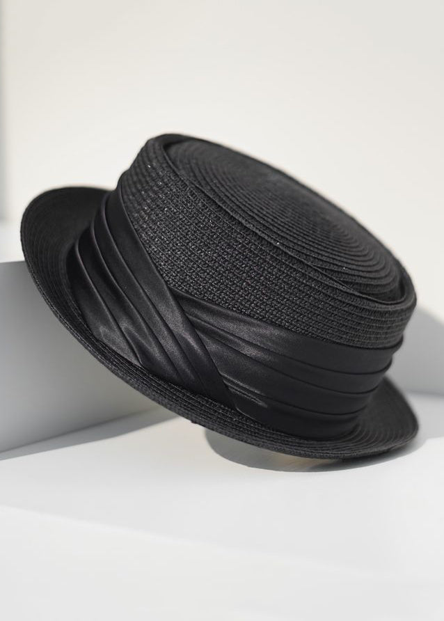 Classy Black French Straw Woven Cloche Hat