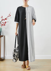 Classy Black Grey Oversized Patchwork Cotton Dresses Half Sleeve