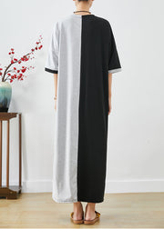 Classy Black Grey Oversized Patchwork Cotton Dresses Half Sleeve