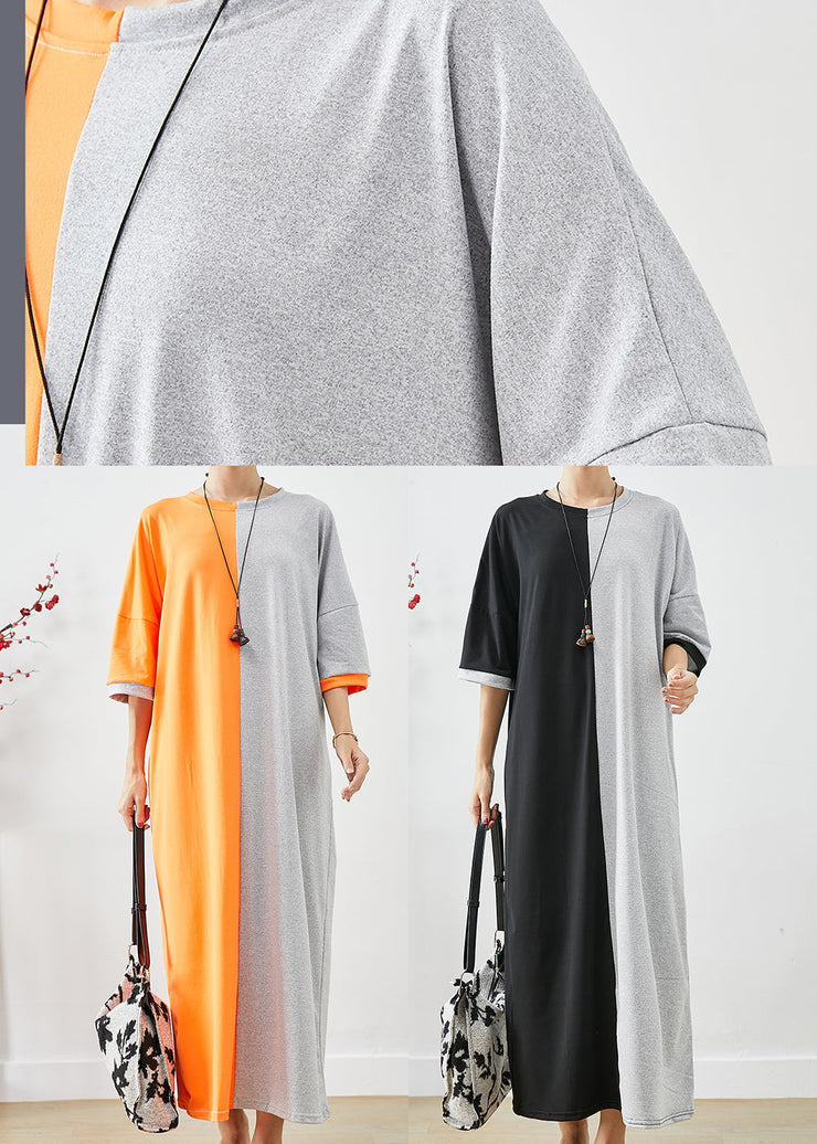 Classy Black Grey Oversized Patchwork Cotton Dresses Half Sleeve