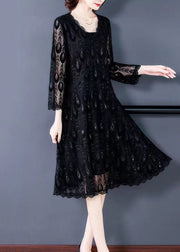 Classy Black Hollow Out Patchwork Lace Dress Bracelet Sleeve