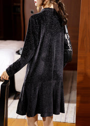 Classy Black O Neck Zippered Patchwork Mid Dress Long Sleeve