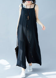 Classy Black Oversized Button Cotton Wide Leg Jumpsuit Summer