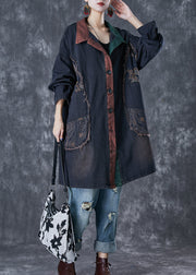 Classy Black Oversized Patchwork Denim Trench Fall