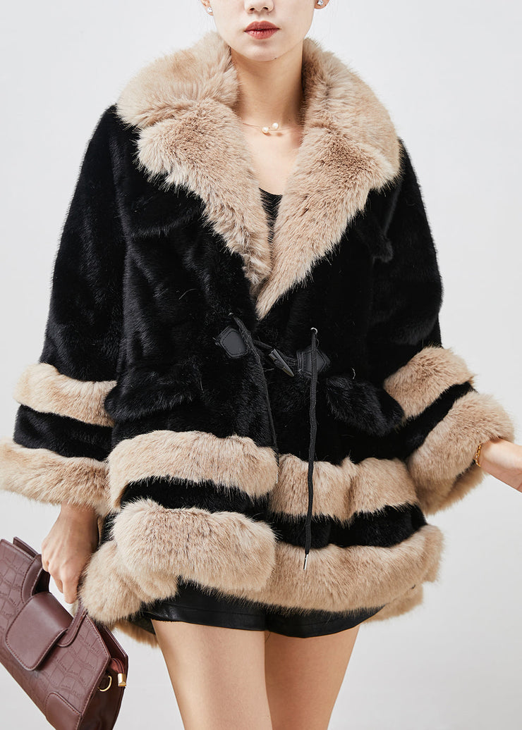 Classy Black Oversized Patchwork Faux Fur Trench Winter