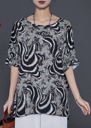 Classy Black Oversized Print Chiffon Tanks Summer