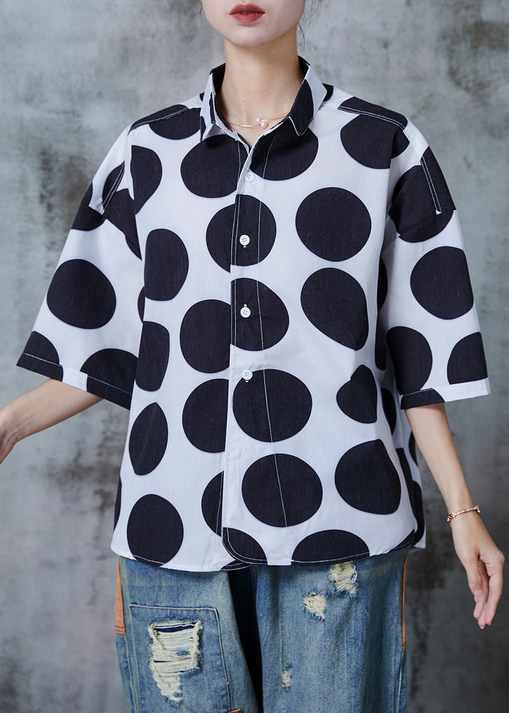 Classy Black Oversized Print Cotton Blouse Tops Summer