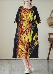 Classy Black Oversized Print Silk Holiday Dresses Summer