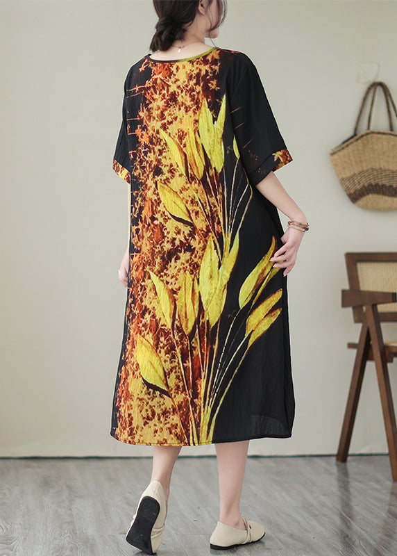 Classy Black Oversized Print Silk Holiday Dresses Summer