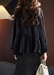 Classy Black Patchwork Floral Top Long Sleeve