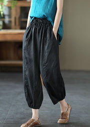 Classy Black Pockets Patchwork Linen Harem Pants Summer