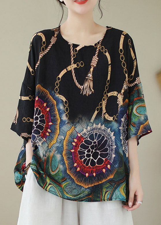 Classy Black Print Linen Top Summer