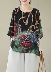 Classy Black Print Linen Top Summer