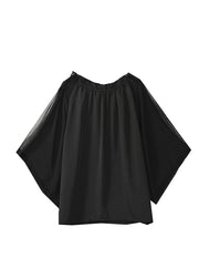 Classy Black Ruffled Patchwork Chiffon Shirts Bracelet Sleeve