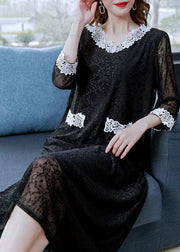 Classy Black V Neck Patchwork Lace Long Dresses Summer