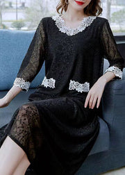 Classy Black V Neck Patchwork Lace Long Dresses Summer