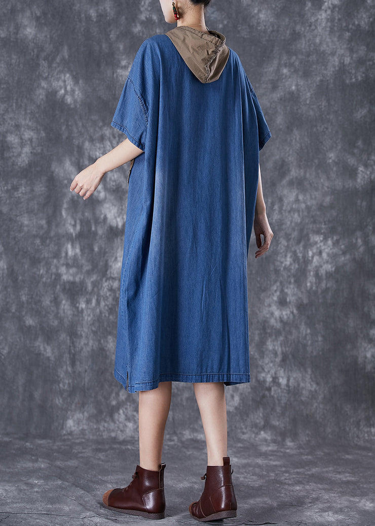 Classy Blue Oversized Patchwork Applique Denim Dress Summer