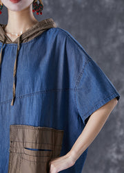 Classy Blue Oversized Patchwork Applique Denim Dress Summer