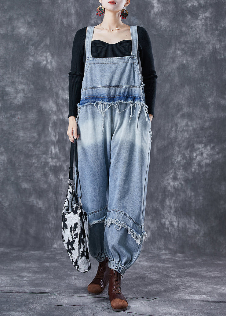 Classy Blue Oversized Patchwork Denim Jumpsuit Summer