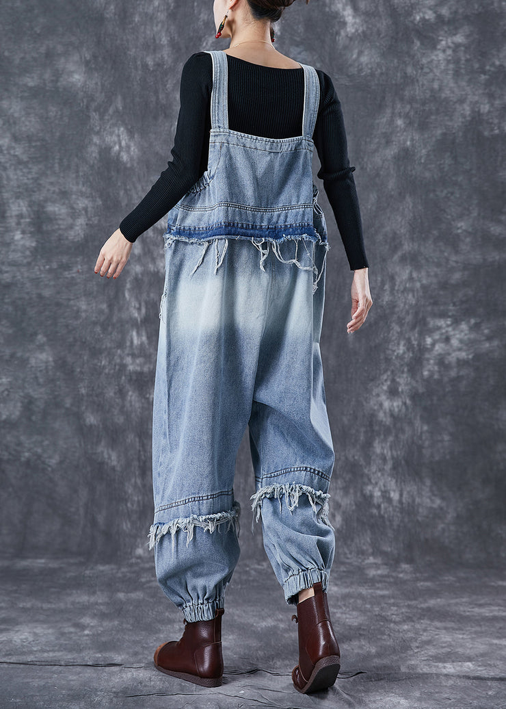 Classy Blue Oversized Patchwork Denim Jumpsuit Summer