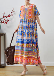 Classy Blue Oversized Print Cotton Maxi Dresses Summer