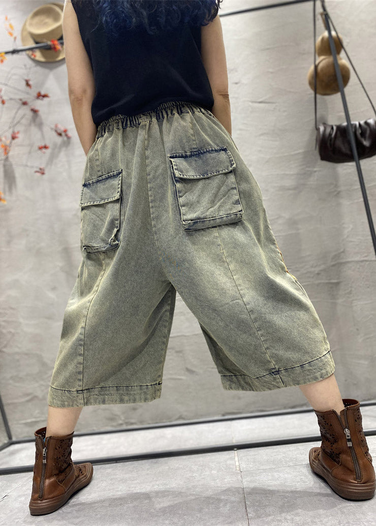 Classy Blue Print Patchwork Wide Leg Denim Pants Summer