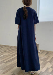 Classy Blue Solid Cotton Long Dresses Summer