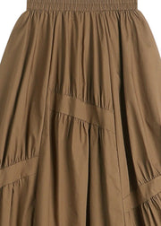 Classy Brown Asymmetrical Patchwork Wrinkled Elastic Waist Pockets Skirts Summer