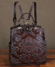 Classy Brown Emboss Rivet Calf Leather Backpack Bag