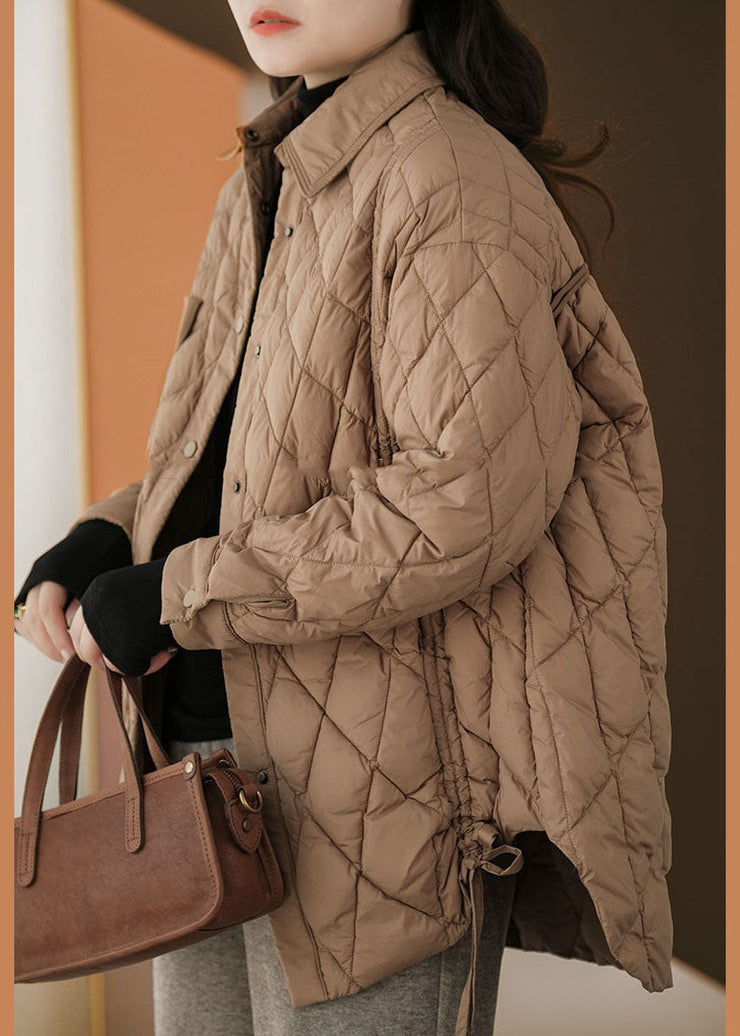 Classy Brown Peter Pan Collar Drawstring Duck Down Down Coats Winter