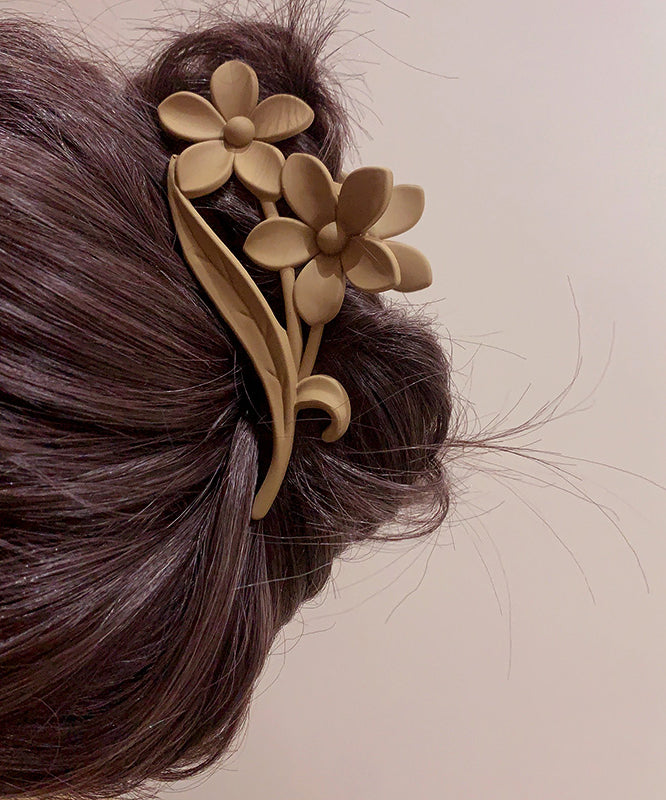 Classy Brown Plastic Floral Shark Hairpin