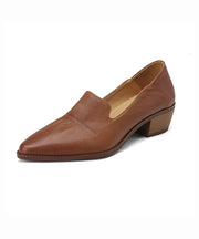 Classy Chunky Loafer Shoes Brown Sheepskin Pointed Toe