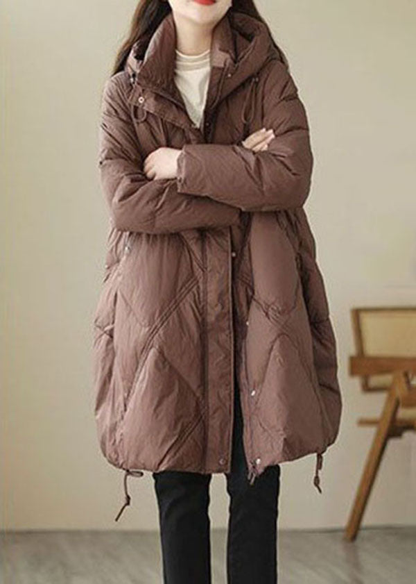 Classy Coffee Hooded Zip Up Oversized Duck Down Down Jacket Winter