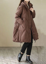 Classy Coffee Hooded Zip Up Oversized Duck Down Down Jacket Winter