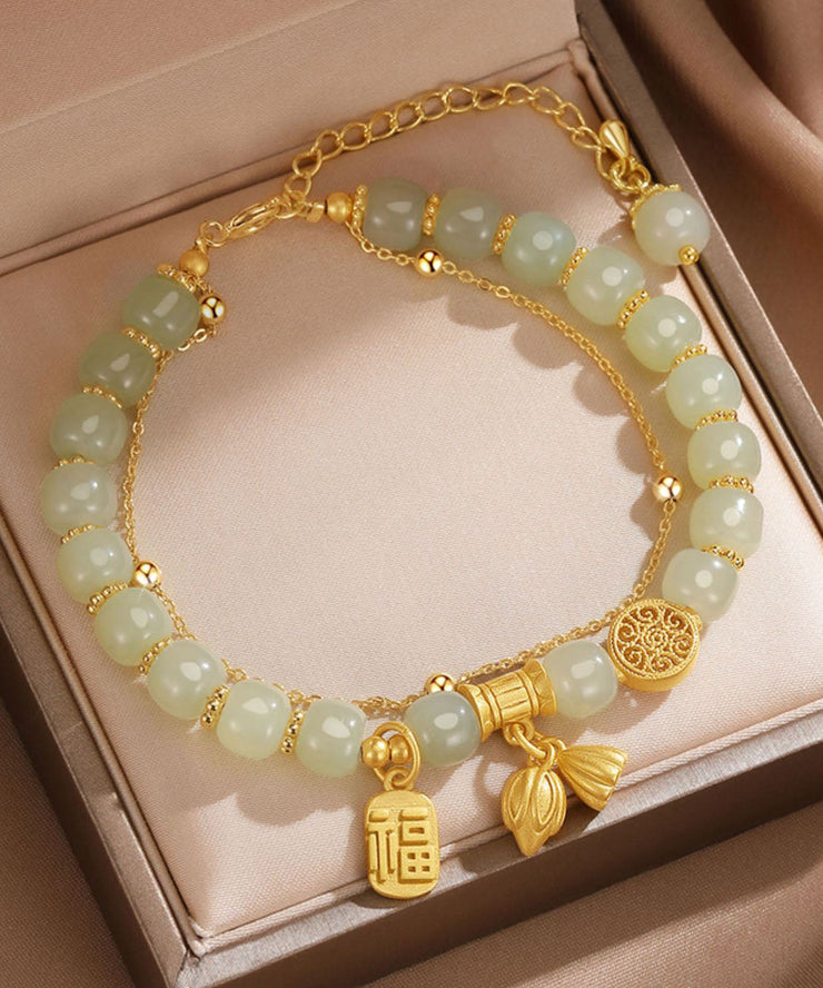 Classy Cyan Alloy Jade Orchid Charm Bracelet