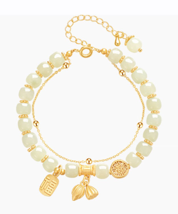 Classy Cyan Alloy Jade Orchid Charm Bracelet